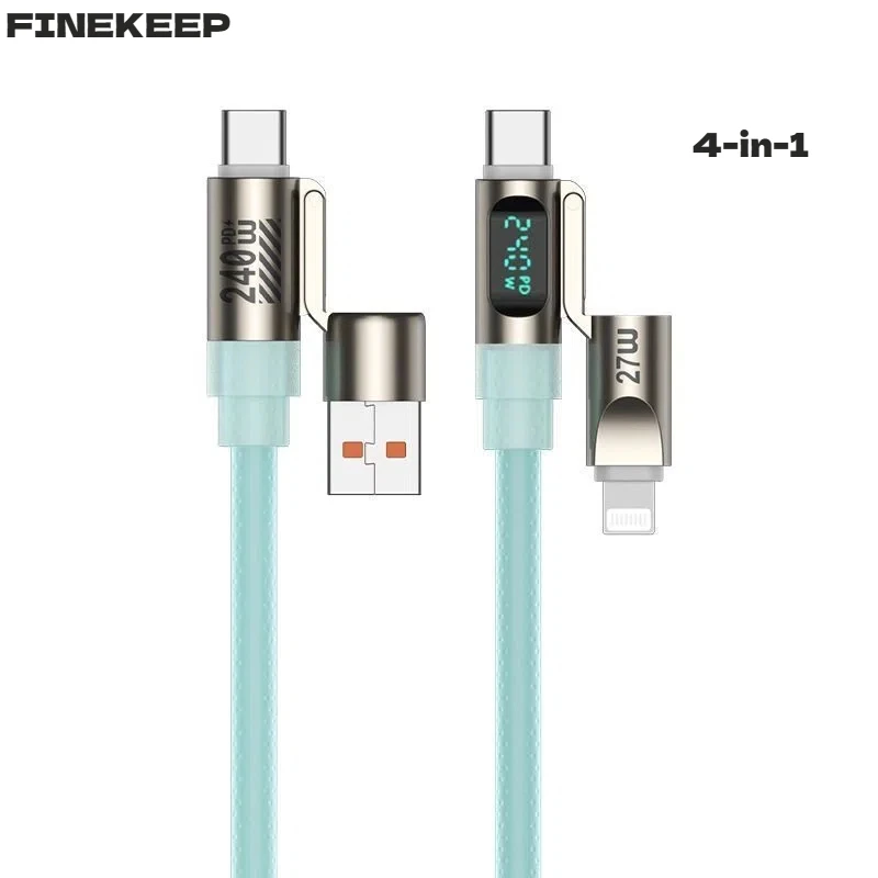 Type C Light Silicone Multi Function Digital Display Lightning Charging USB C 4in1 Fast Charge Data Cable for i Pone17promax/16