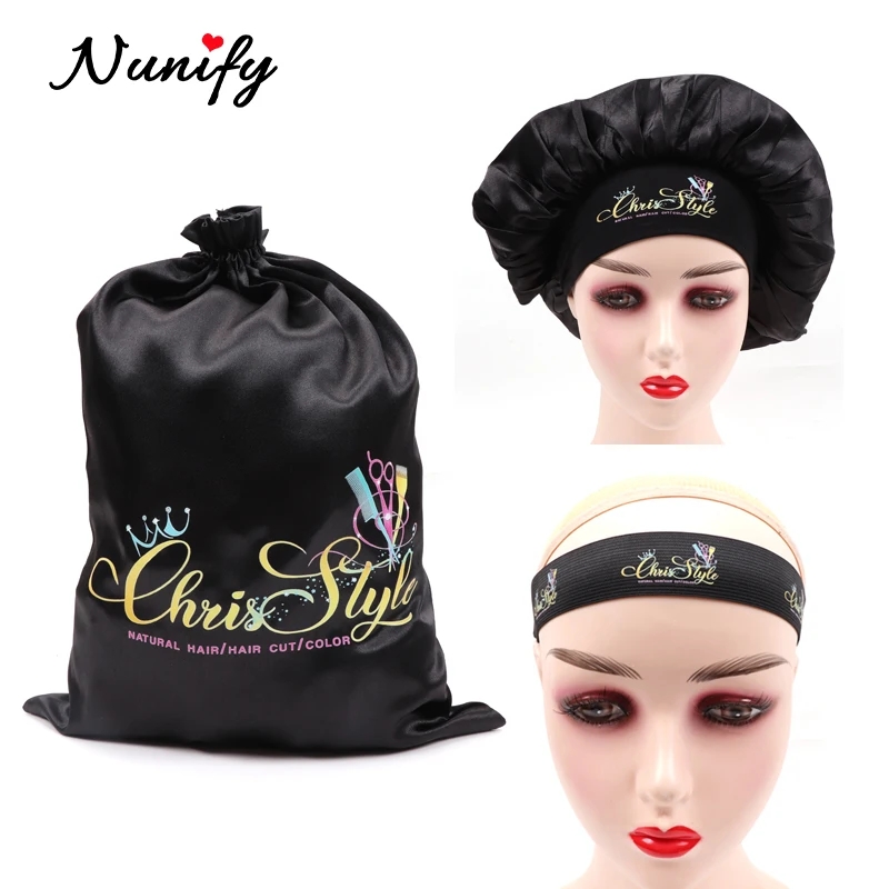 Customize Wig Bags With Logo Bundle Packaging For Hair Business Wig Bands Satin Bags For Wigs Silky Bonnet For Woman 30Pcs/set