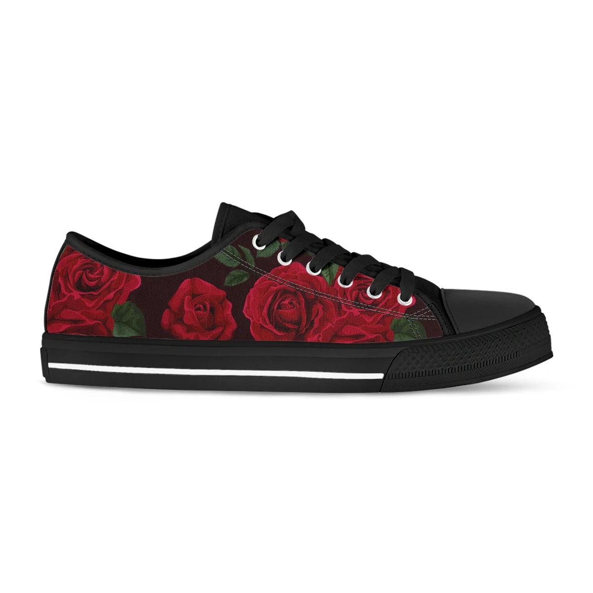 New Canvas Classic Sports Sneakers Black Red Rose Flower Designer Shoes Soft Sole Anti-slip Vulcanized Flat Shoes