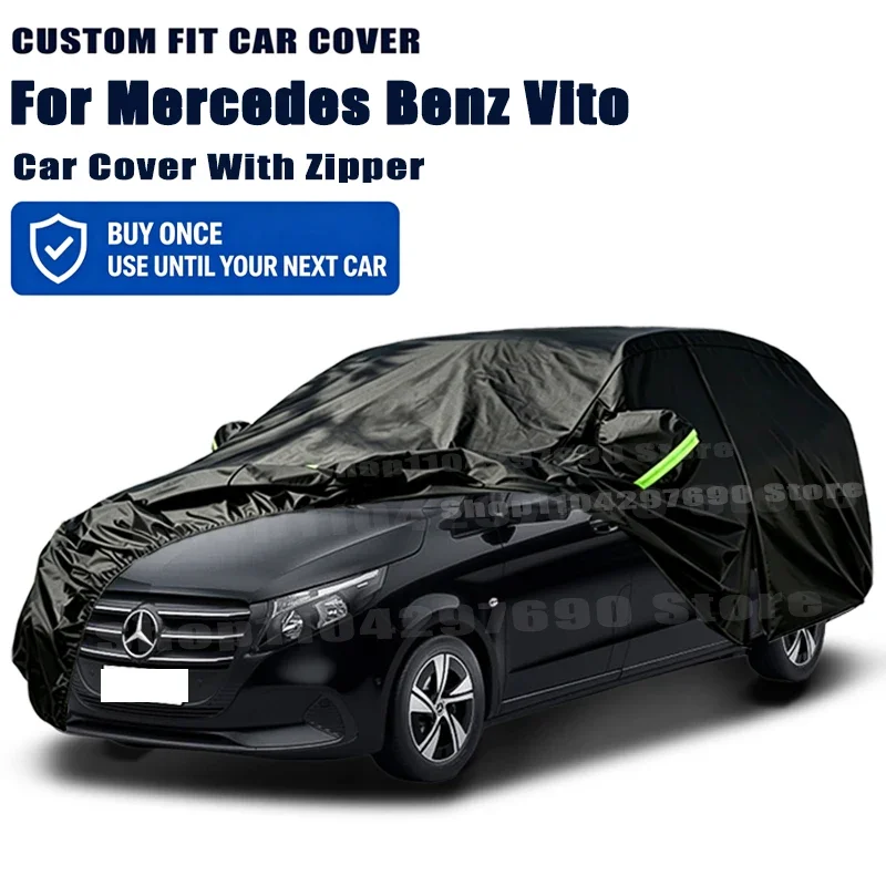 For Mercedes Benz Vito W639 W447 Car Cover With Door Zipper Waterproof Snow Rain Sunshade Anti-UV Dustproof Outdoor Protector