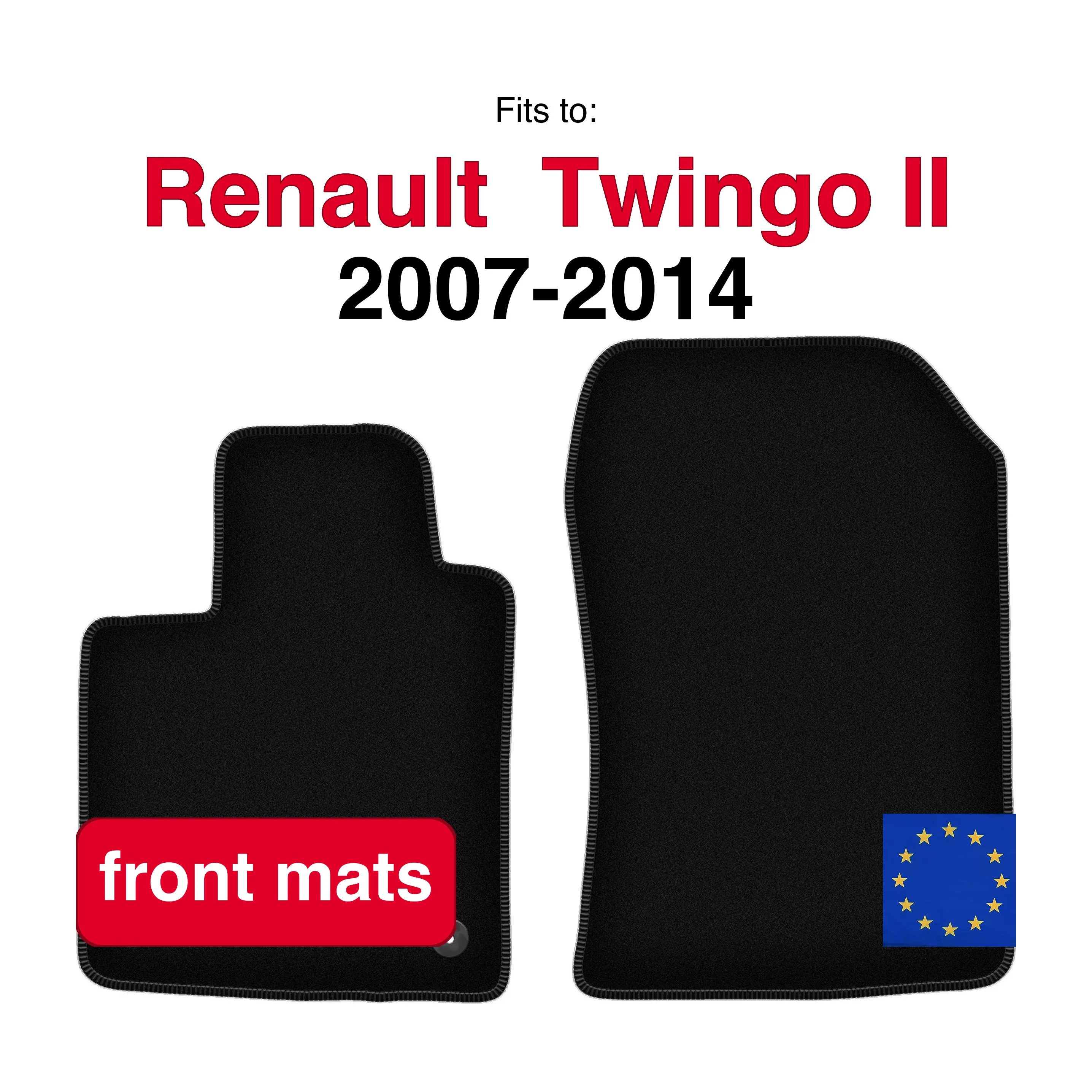 Tapis avant en velours pour Renault Twingo II hayon (2007-2014) -Noir (2 pièces)