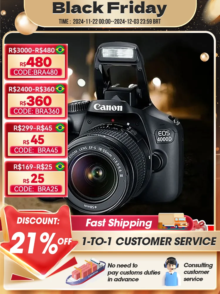 Canon EOS 4000D APS-C Entry-level DSLR Digital Camera With 18-55 MM F3.5-5.6 III Lens Flip Touch Screen 18 Million Pixels