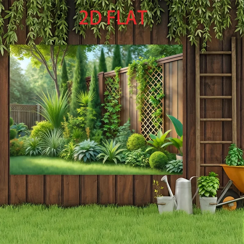 VIKAMA Green Garden Fence Tapestry Tropical Plant Lawn Backdrop Outdoor Courtyard Scenery Wall Hanging Decor