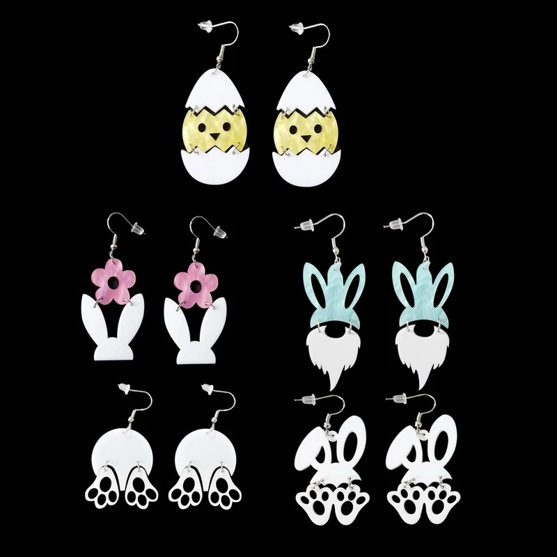 Cute Sequins Eggs Rabbit Acrylic Easter Earrings For Women Funny Cartoon Goblin Carrot Bunny Butt Ear Dangling Earrings Party