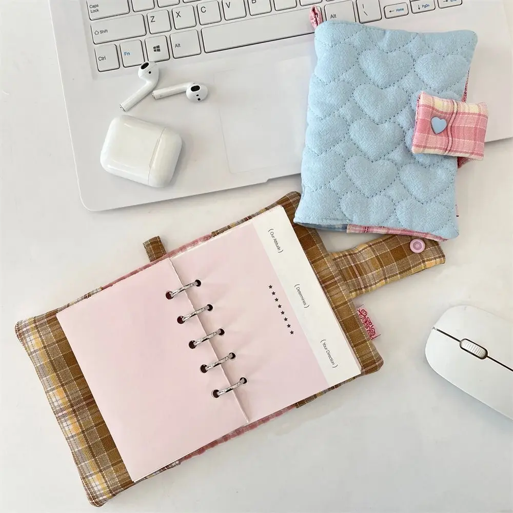 Multipurpose Heart Embroidery Notebook Fabric Stain Resistant Plaid Diary Book Detachable Diary Smooth Diary Protective Cover