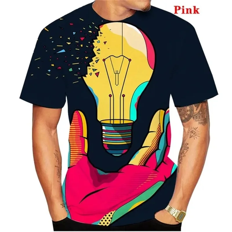 Fashion Men T Shirt 3d Printing Light Bulb Graphic T Shirt For Men Summer Short Sleeve Funny Oversized Tee Tops Streetwear