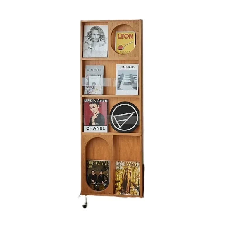 Nordic solid wood, removable magazine, full body dressing, cherry wood hidden type, rotatable floor bookshelf