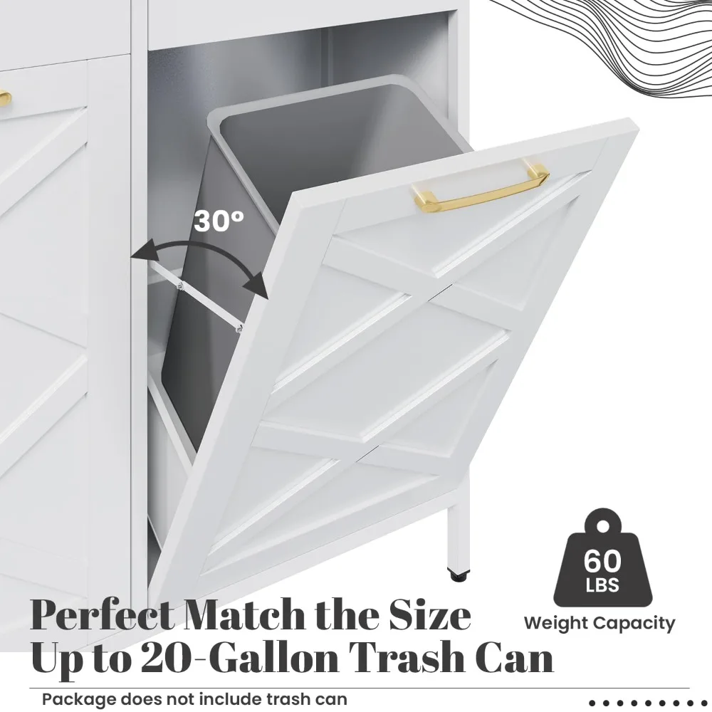 خزانة سلة المهملات المزدوجة المائلة، سلة إعادة تدوير القمامة قائمة بذاتها سعة 20 جالونًا مع درجين، سلة مهملات معدنية مقاومة للكلاب