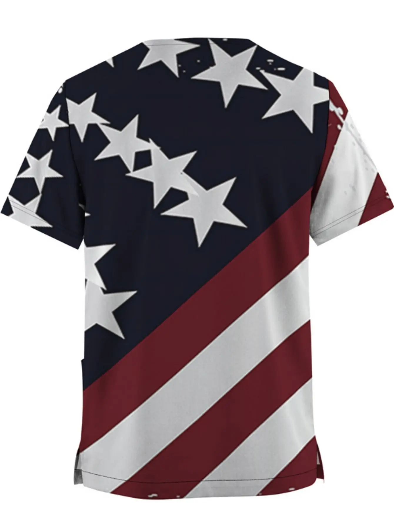 Ropa de trabajo transpirable con cuello en V para hombre, ropa de trabajo retro americana vintage vintage con elementos de bandera americana, novedad de verano