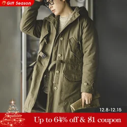 Maden Heavyweight M47 Parka für Herren, mittellanger, verdickter Kapuzenmantel, verstellbare Bündchen, warme, mit Fleece gefütterte Baumwolljacke für den Winter