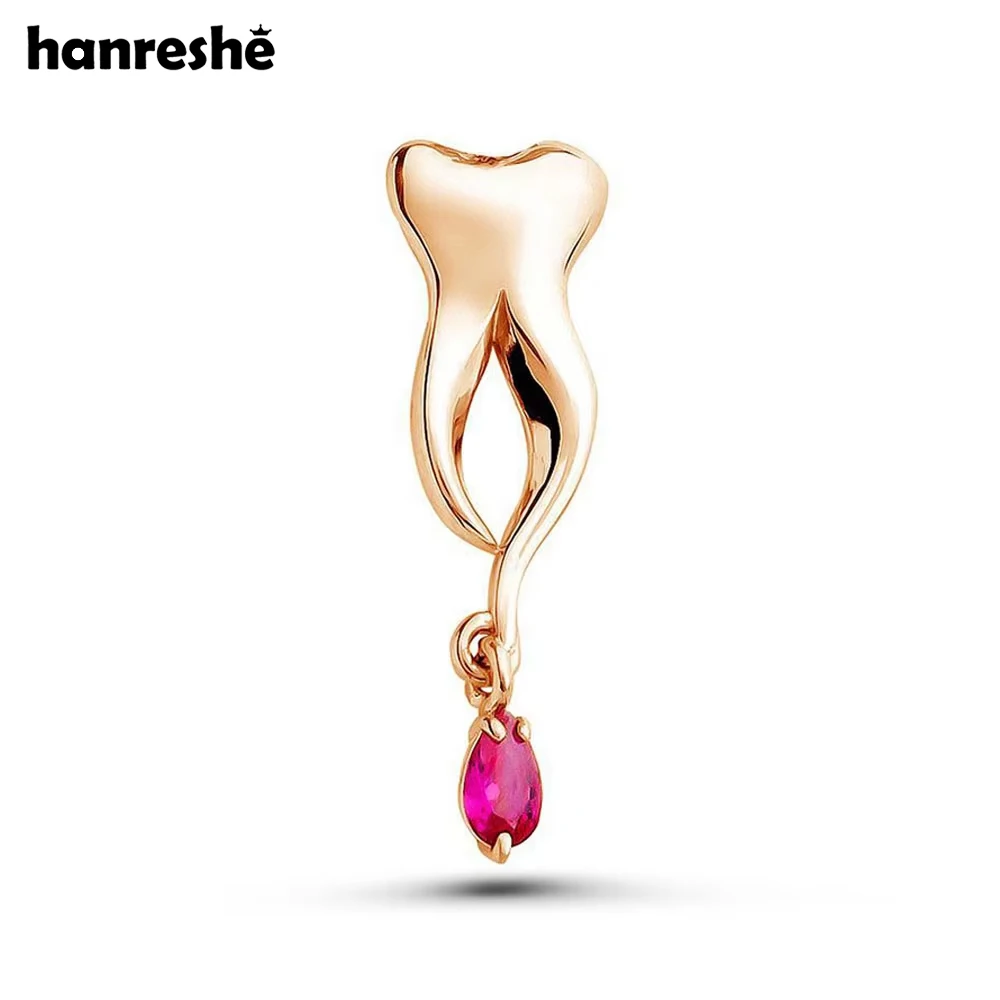 Hanreshe Dentist Tooth Medical Brooch Pins Creative Crystal Pendant Lapel Badge Medicine Dental Jewelry for Nurse Doctor