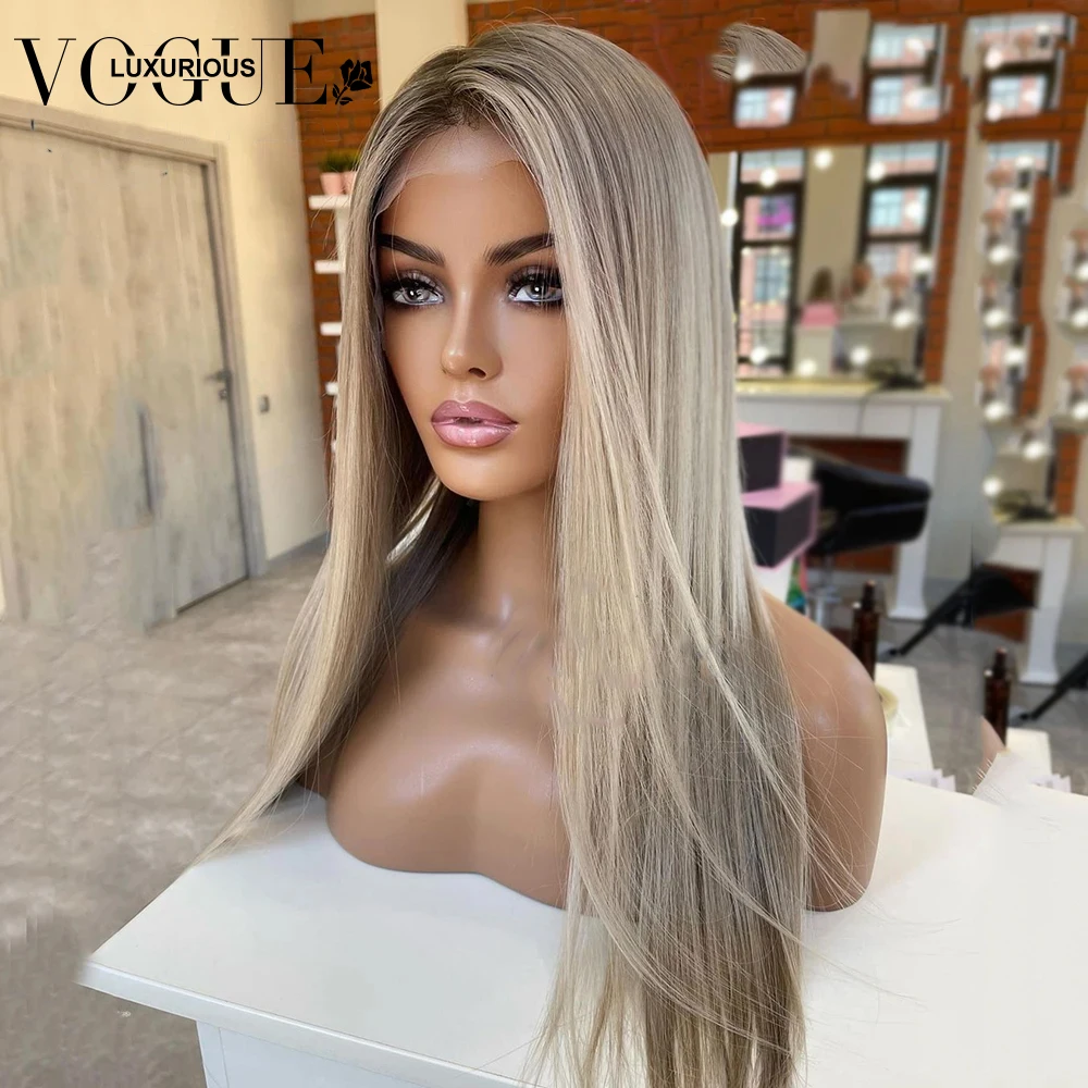 Perruque Lace Front Wig Naturelle Lisse à Reflets Blond Miel, 13 Tages, Haute Densité, Transparente, en Solde