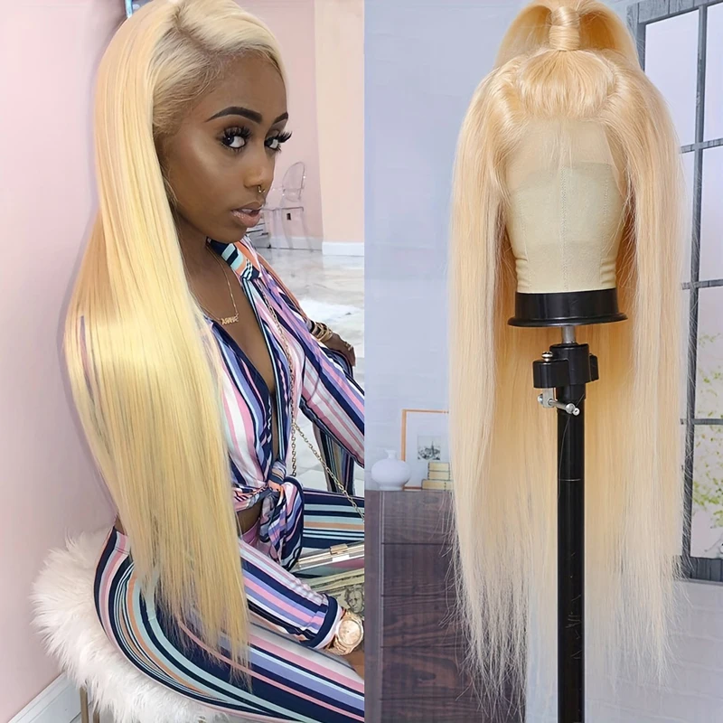 13x4 Lace Front Colored Wigs Human Hair Blonde Straight 13x6 hd Lace Frontal Wig for Women Cosplay 30 inch Human Hair Wig