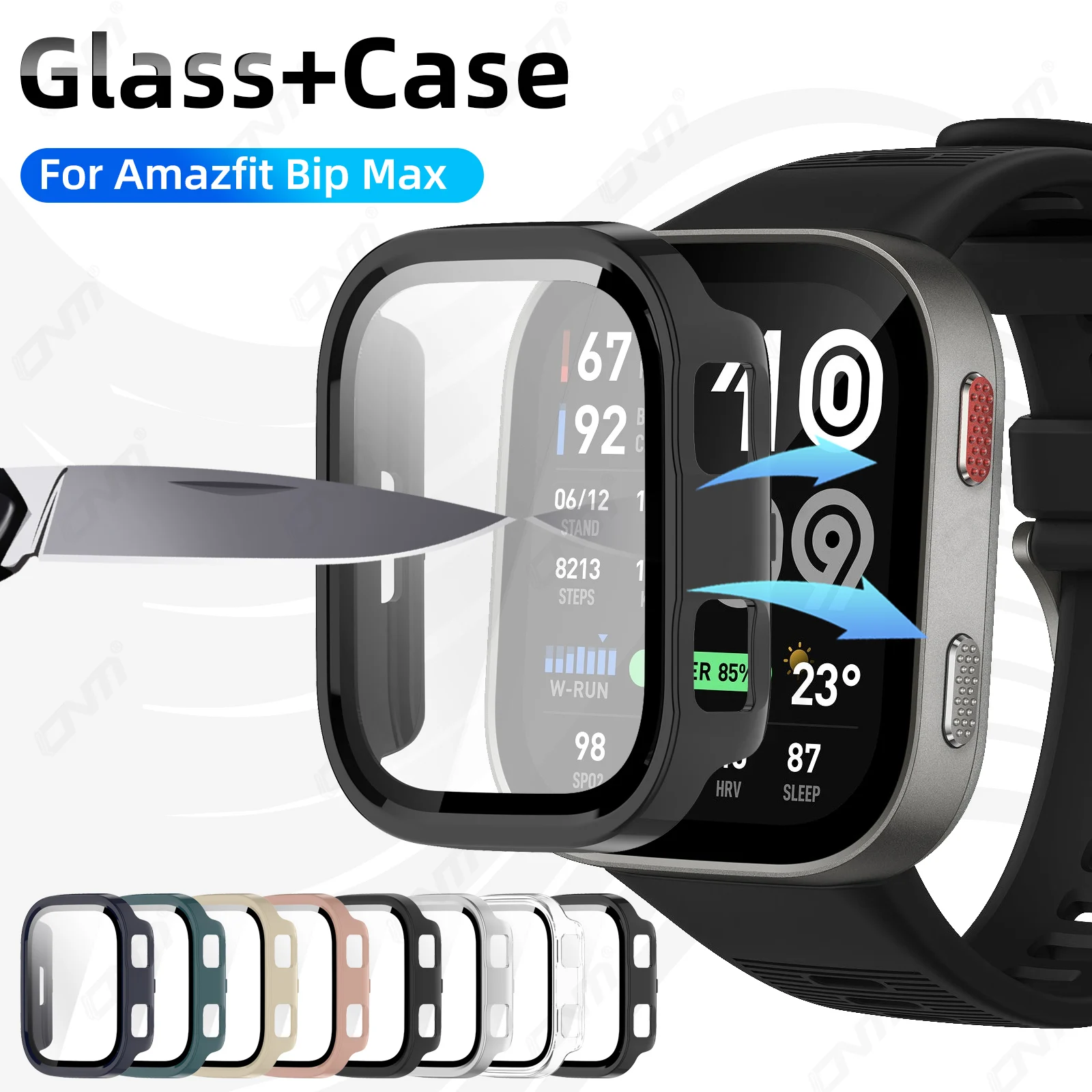 Glass+Case for Amazfit Bip Max Tempered Glass Screen Protector & Hard PC Protective Bumper for Amazfit Bip Max Accessories