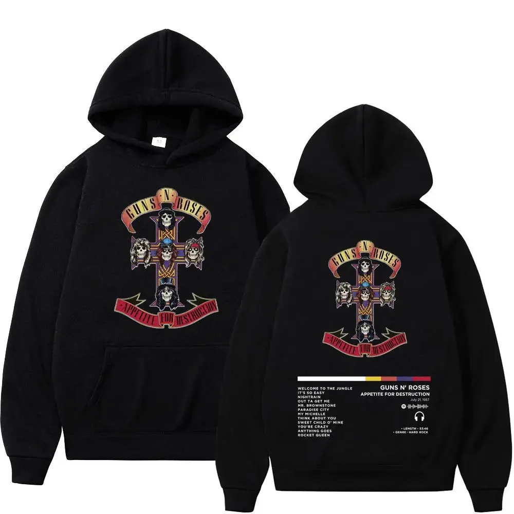 Guns N Roses Band Appetite for Destruction Print Hoodie Rock Hip Hop Trend Sweatshirts Gothic Fashion Oversized Pullovers Unisex