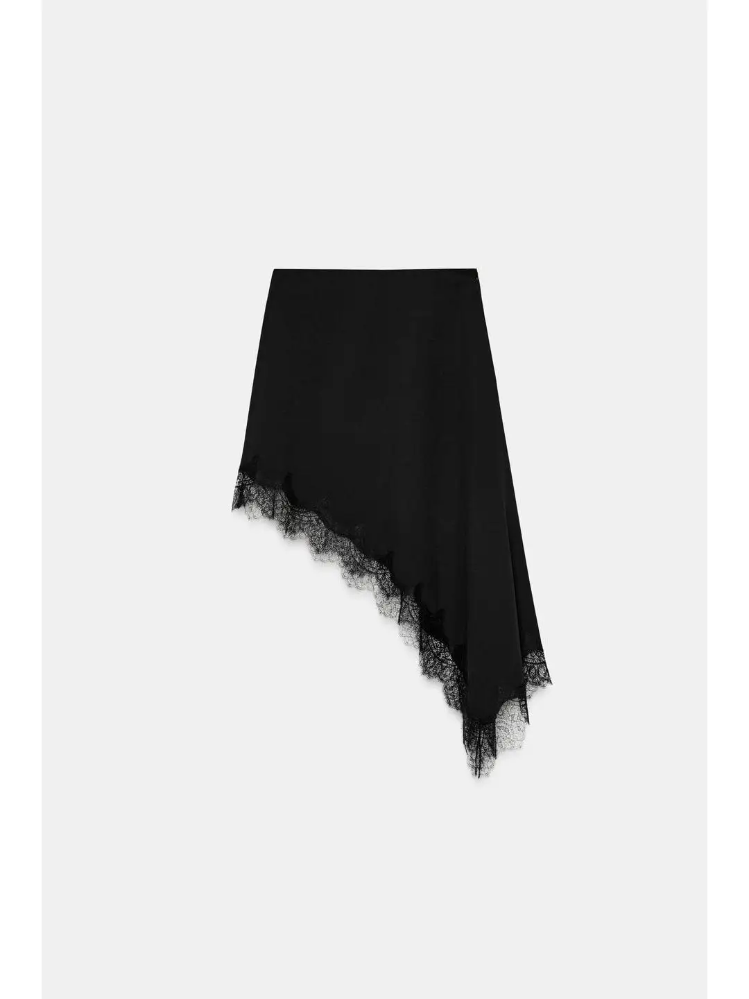 Rock mit asymmetrischem Saum, Spitzenbesatz und mittlerer Taille, Herbstkollektion, lässiger, faionfarbener A-Linien-Rock für Damen