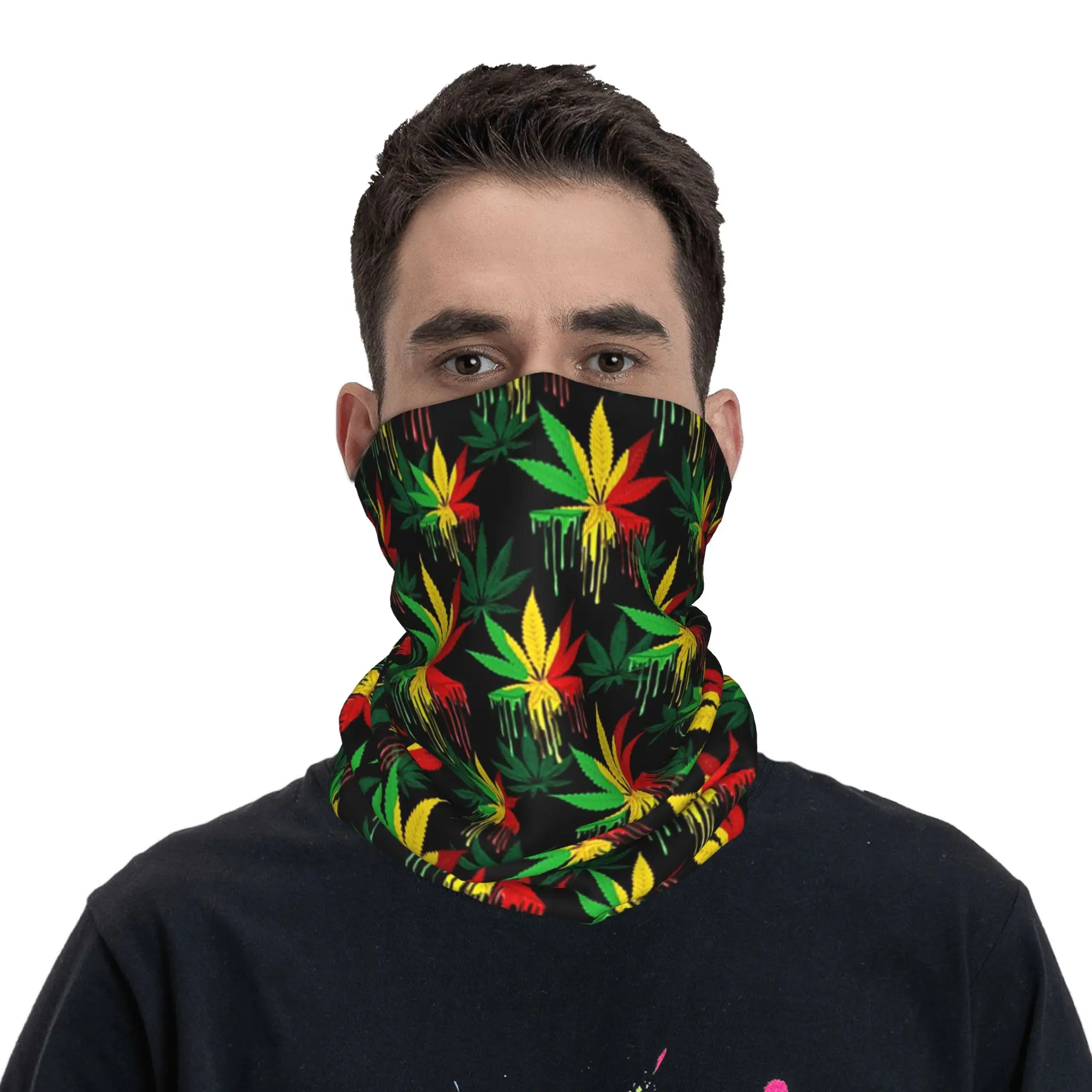 Kolorowa bandana z motywem liści rasta, osłona na szyję, drukowana chusta, maska, szalik, opaska na głowę, idealna na wędrówki, wędkowanie, dla mężczyzn, kobiet, dorosłych, na każdą porę roku.