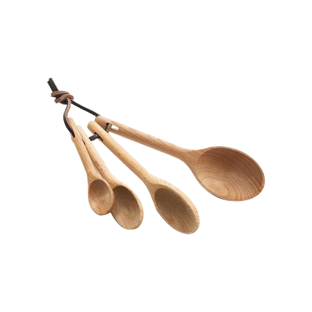 

4pcs Beechwood Measuring Spoons Set Adjustable Wooden Spoon Set For Dry Liquid Ingredients With Storage Loop Eco