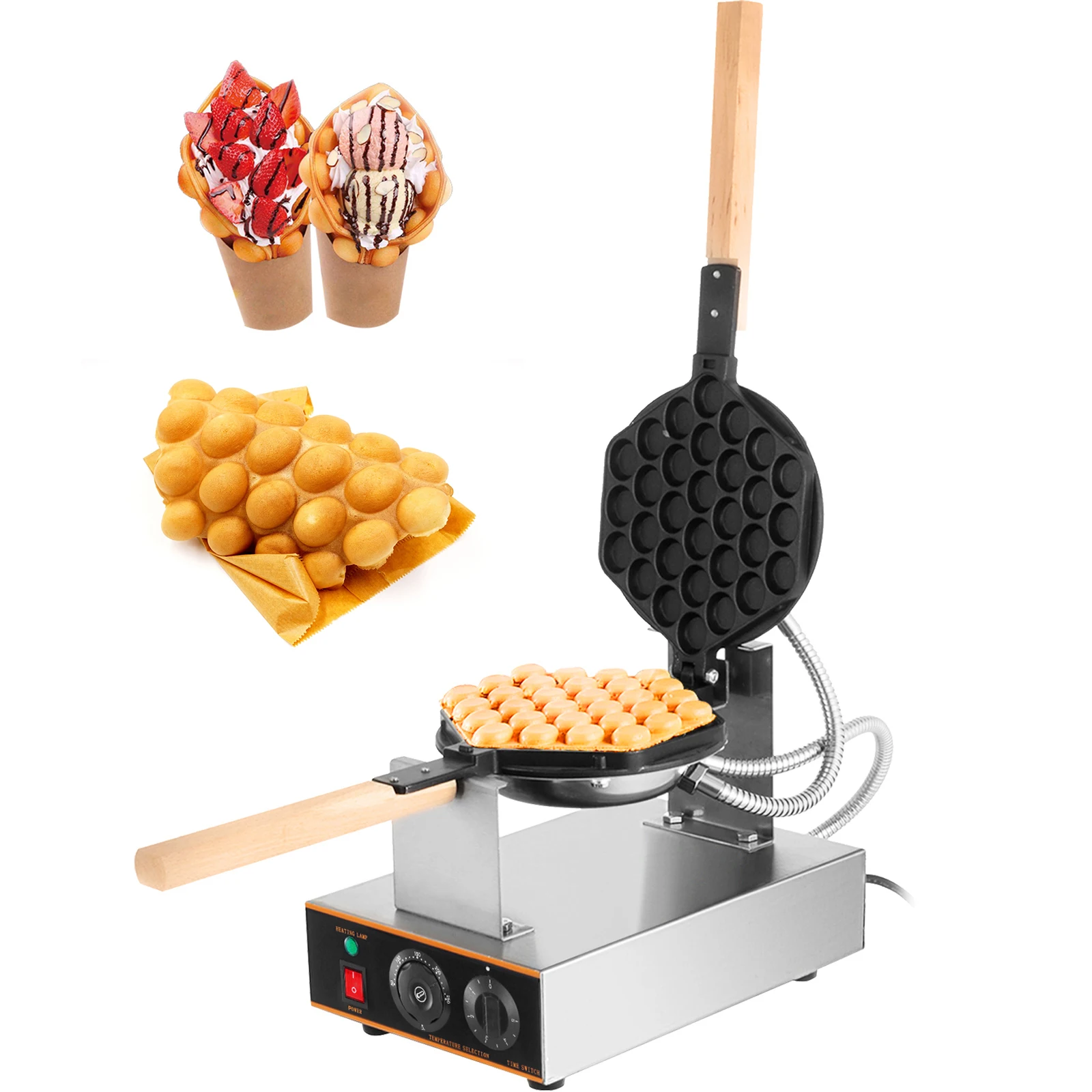 VEVOR Commercial Bubble Waffle Maker 1400W Egg Bubble Puff Iron with 180° Rotatable 2 Pans and Non-Stick Teflon Coating