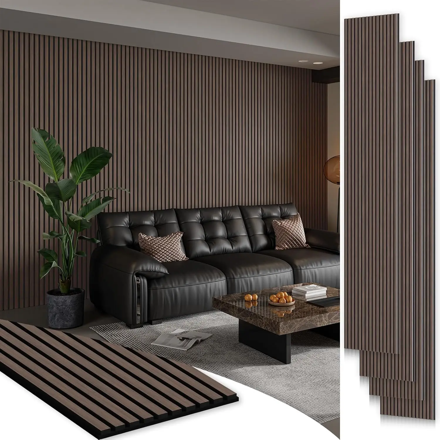 

Smartstandard 4 Pack Wood Slat Wall Panels, Soundproof Acoustic Panels for Wall, 3D Fluted Wood Panels for Interior Wall Decor