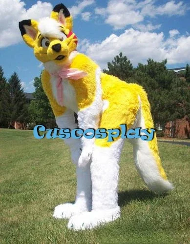 

Yellow White Fur Fox Dog Husky Mascot Costume Furry Suit Fursuit Halloween Christmas Birthday Party Gift