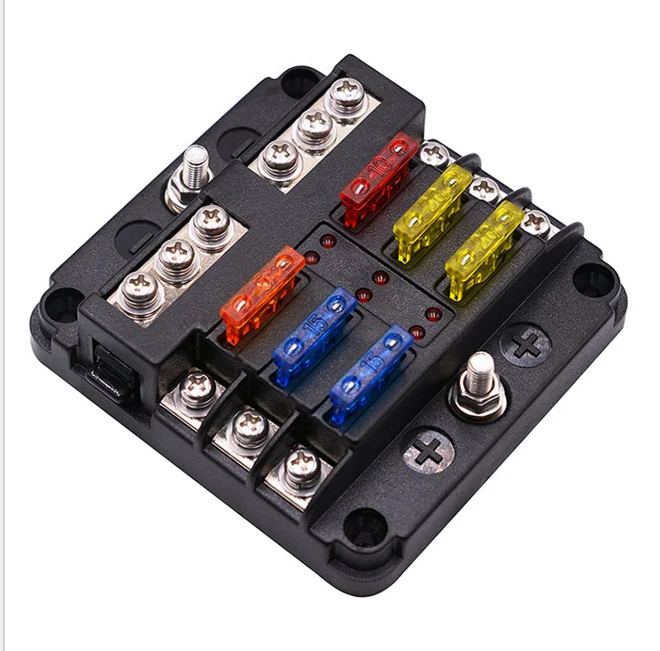 12V 32V Plastic Cover Fuse Box Holder M5 Stud With LED Indicator Light 6 Ways 12  Blade for Auto Car Boat Marine Trike
