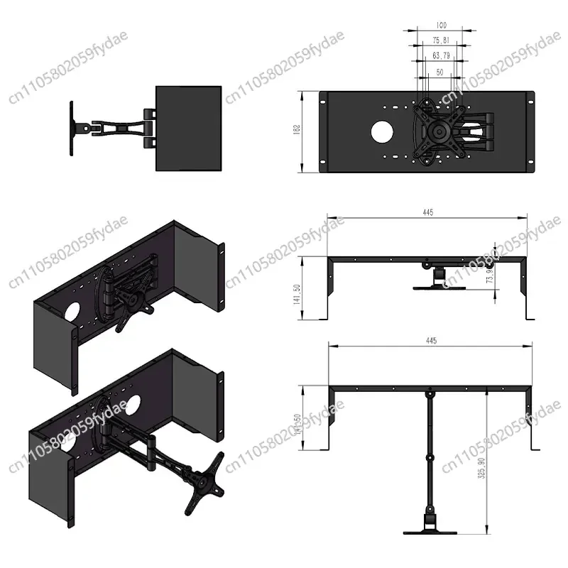 New 19 Inch Cabinet LCD Mounting Bracket Embedded Industrial Control Monitor Server Display Panel