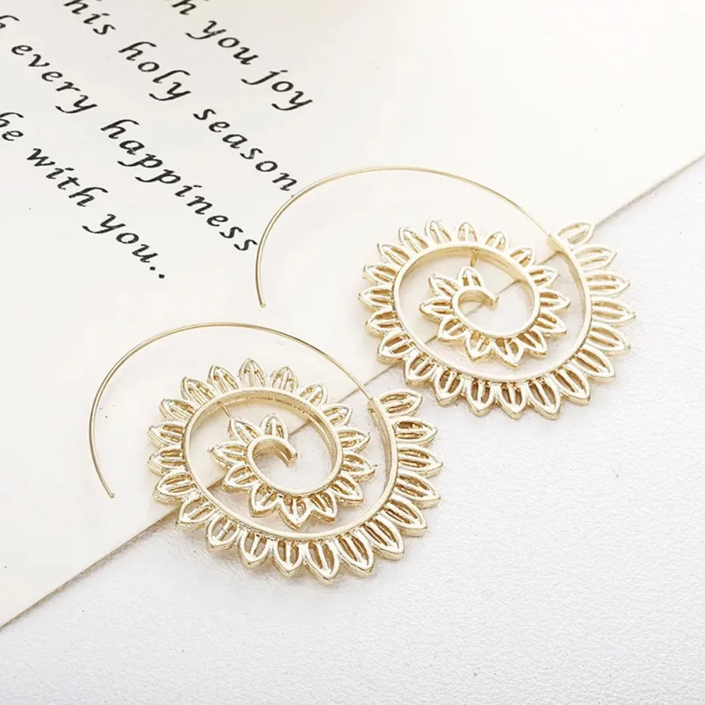 Ethnic Jewelry Swirl Hoop Earring For Women Gold Color Geometric Earrings Steampunk Style Statement Party