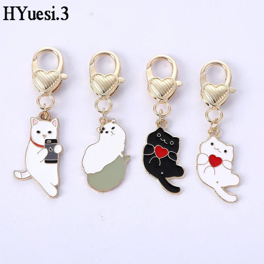 Cartoon Cat Keychain Kawaii Metal Kitty Animal Charms With Key Holder For Women Girls Purse Bag Backpack Earphone Ornaments