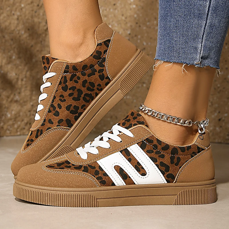 

Women's Leopard Print Platform Sneakers 2026 Spring Non Slip Thick Sole Brown Sport Shoes Woman Plus Size Casual Trainers Flats