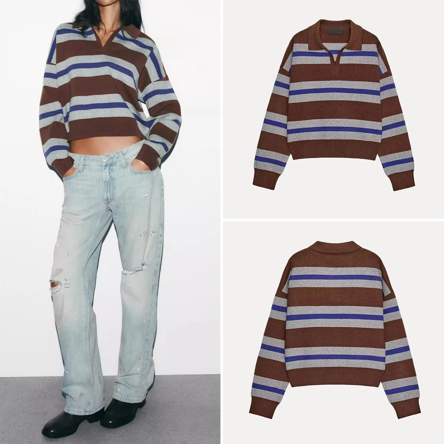 

Faionable Women's Knitted Long Sve Striped irt Winter 2025 Loose Fit Premium Quali Z Brand New Arrival