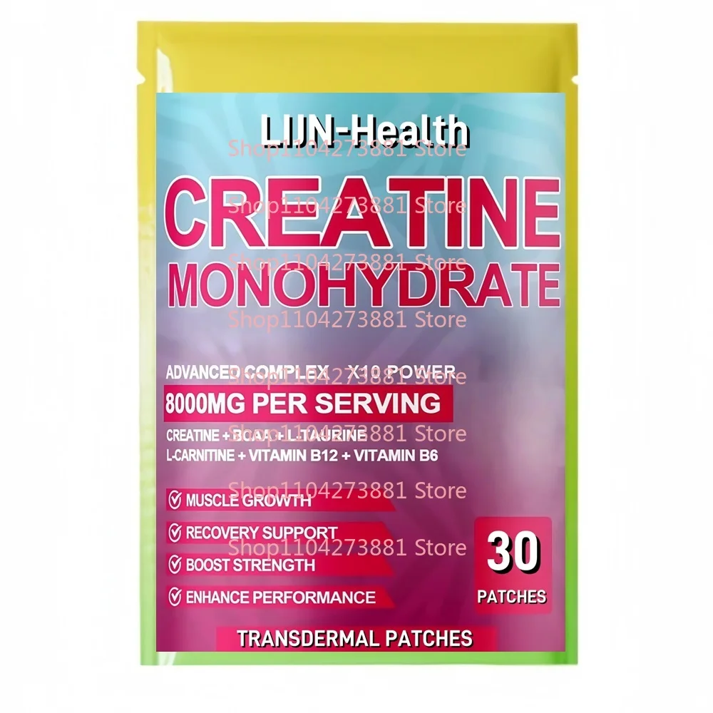 30 патчей Creatine Monohydrate Transdermal Patches с L-карнитом, Taurine и витамином B12 для роста мышц, силовой и энергией