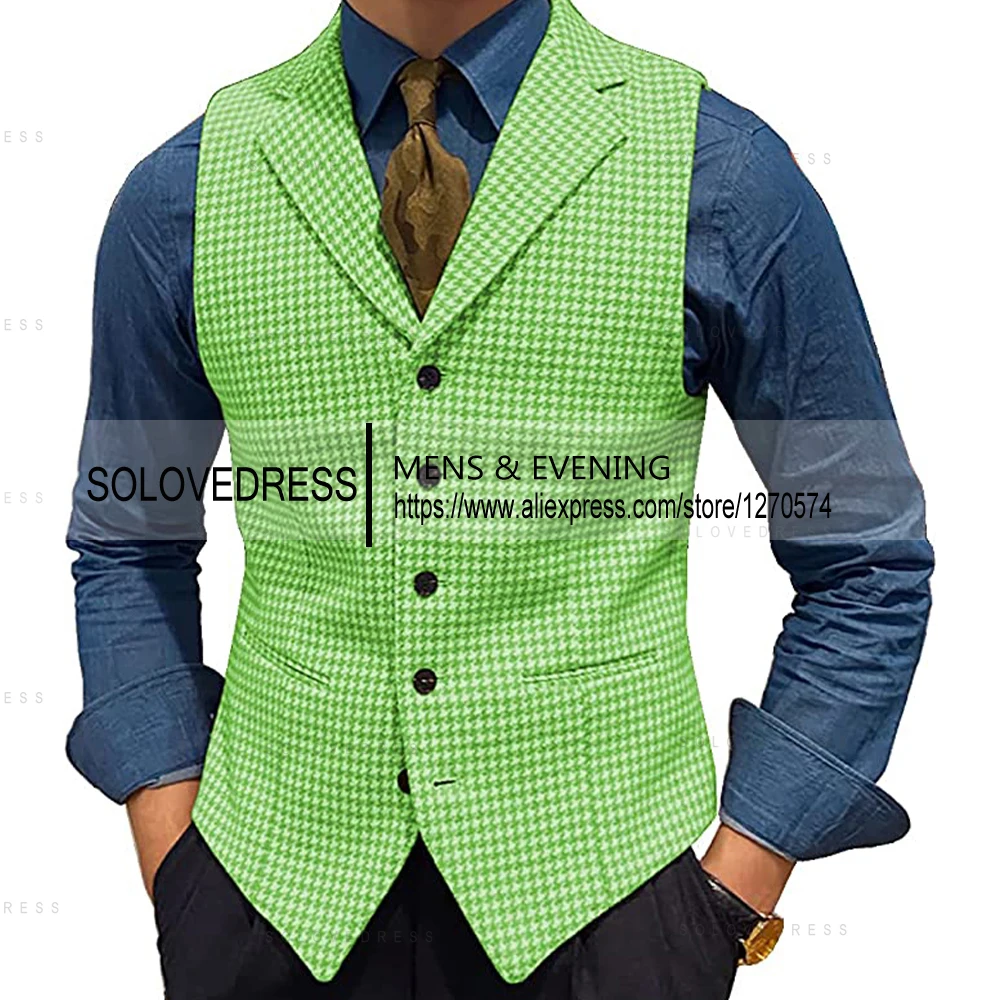 Men\'s Suit Vests Leisure Wool Tweed Plaid Waistcoat Slim Fit Vests For Wedding