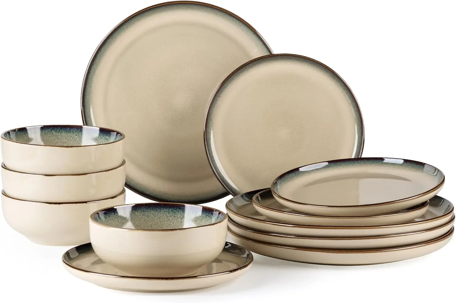

Ceramic Dinnerware Sets for 4, 12 Pieces Stoneware Plates and Bowls Sets, Scratch Resistant Dishes, Dishwasher & Microwave Safe,