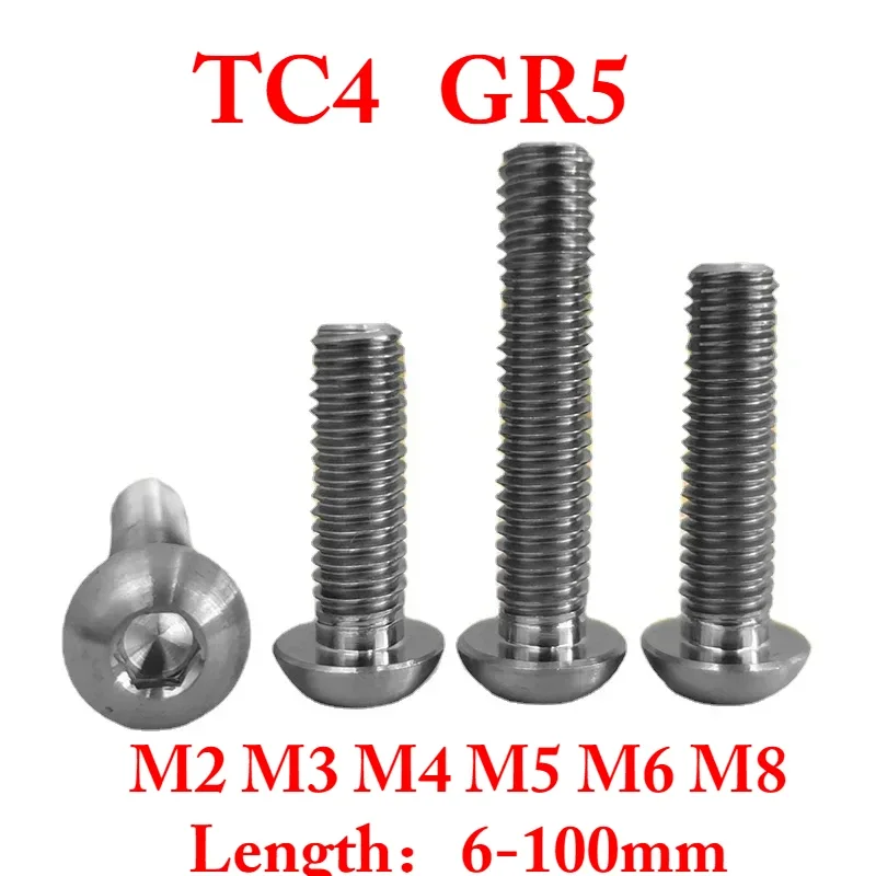 M2 M3 M4 M5 M6 M8 Length 6-100mm TC4 GR5 Titanium Alloy Screws Button Head Hex Allen Bolt Screw Bicycle Motorcycle Industrial