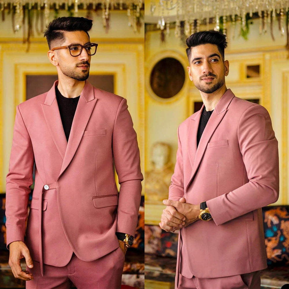 

Unique Pink Classic Mens Suit One Button Tailor-Made Two-Pieces Jacket Pants Designer Formal Occasion Costume Made