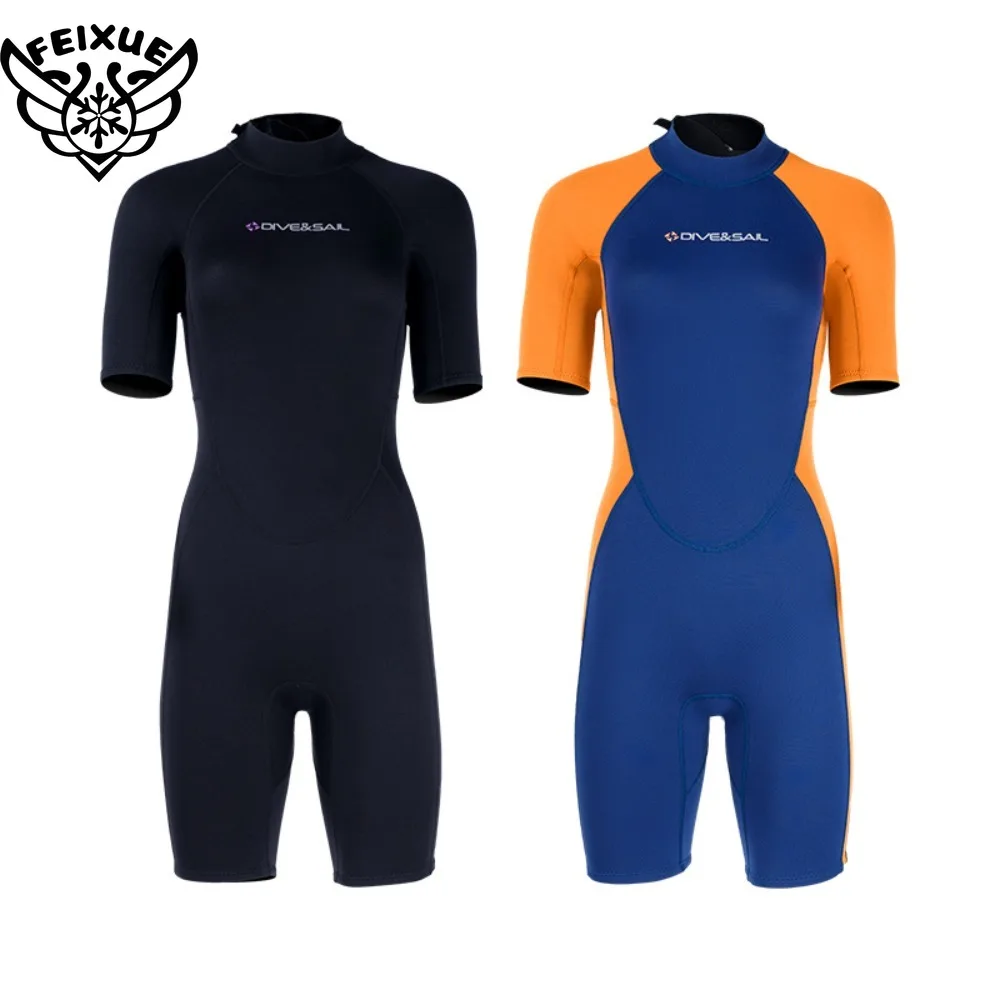 Combinaison de plongée chaude pour femmes, 1.5mm, manches courtes, une pièce, combinaison de surf, manches courtes, maillot de bain chaud, garde au chaud et prévenir le froid