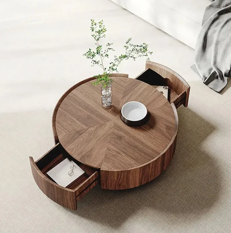 شرفة غرفة المعيشة أو شقة صغيرة للاستخدام الداخلي لطاولة القهوة الخشبية للتخزين على الطراز الحديث، نمط مربع #6