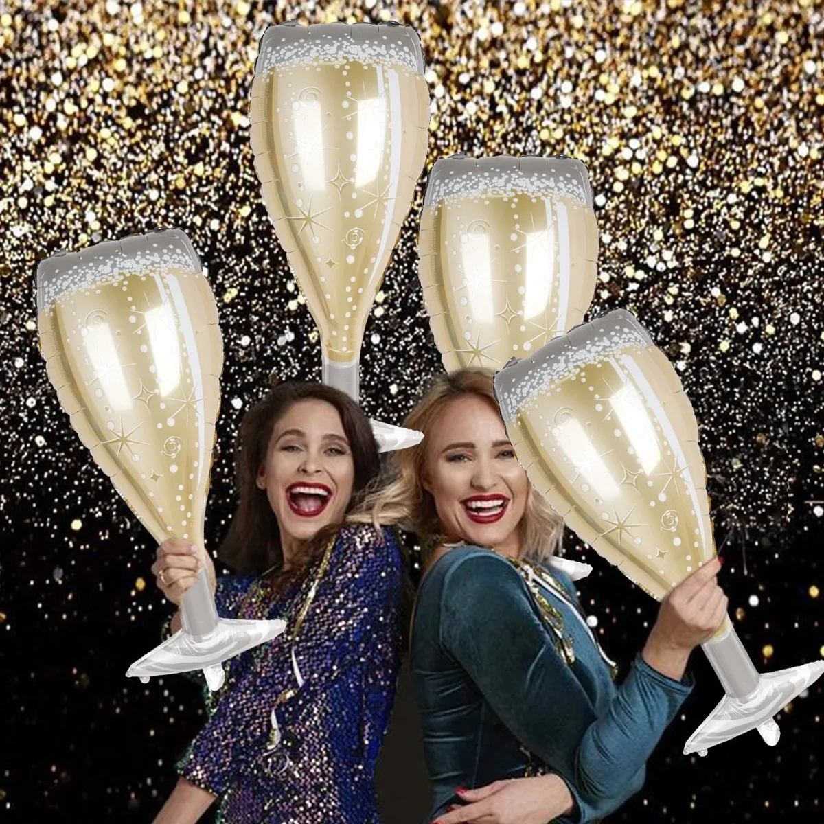 2/5 stücke Goldene Champagner Wein Glas Ballon Set Neue Jahr Valentinstag Geburtstag Party Dekoration Festival Liefert Foto Requisiten