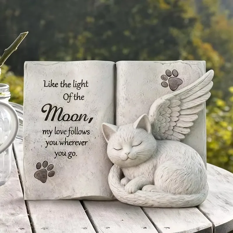 tomb-stones-book-shape-angels-cat-monumentgarden-ornamentgrey-pet-cat-memorial-souvenirs-monument