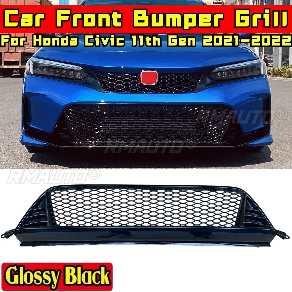 For Honda Civic 11th Gen 2021-2022 Body Kit Bumper Grill Glossy Black TR style Racing Grills Grille Car Accessories