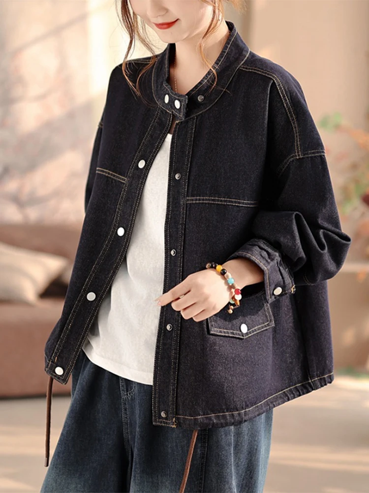 Amax LuluE 2026 Japanese Design Loose Jackets Ladies Summer Vintage Classic Denim Coats Womens Fashion Leisure Soild Outerwear