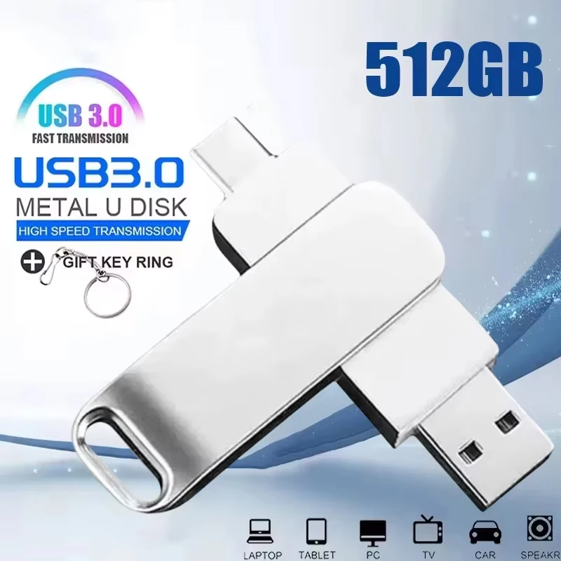 USB 3.2 USB Flash Drive 512GB OTG Pen Drive High Speed Type-C Flash Disk Real Capacity Metal Pendrive For Phone Computer