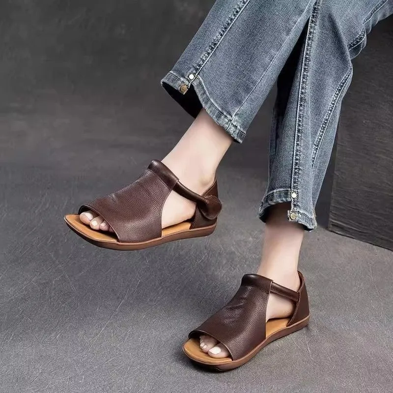 

Summer Mint Mambo Dopamine Women's First Layer Cowhide Sandals Comfortable Non-Slip Soft Sole for Middle-Aged and Young Moms