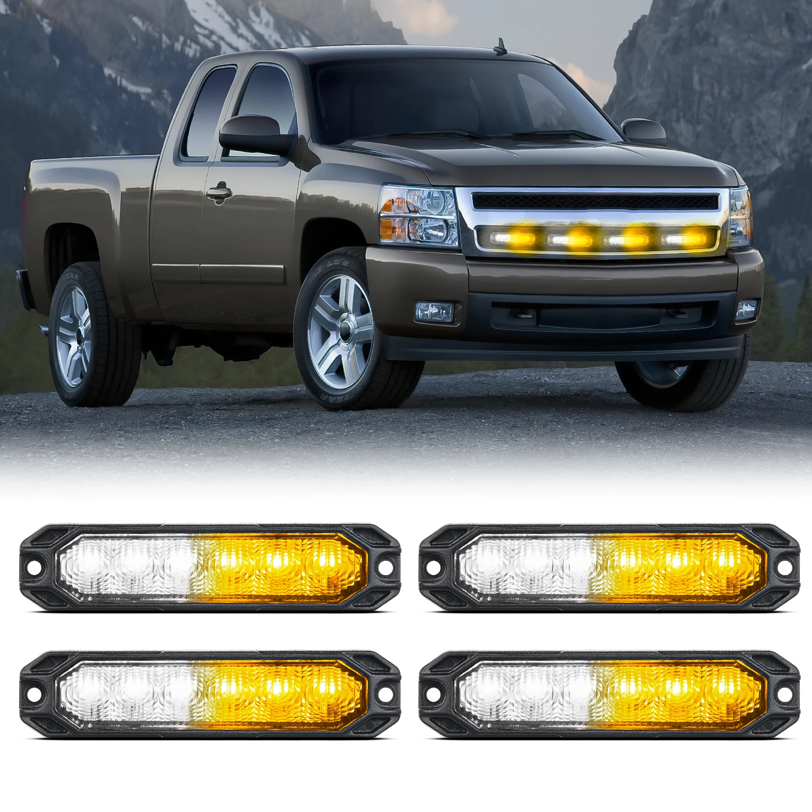 Nilight 4PCS Strobe Light Flashing Warning Hazard Light Ultra Slim Sync Feature Grille for Truck Off Road Vehicles SUV