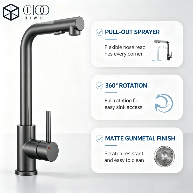 304 stainless steel kitchen faucet, hot and cold water, universal pull-out type, vegetable washing basin sink faucet, cross-bord