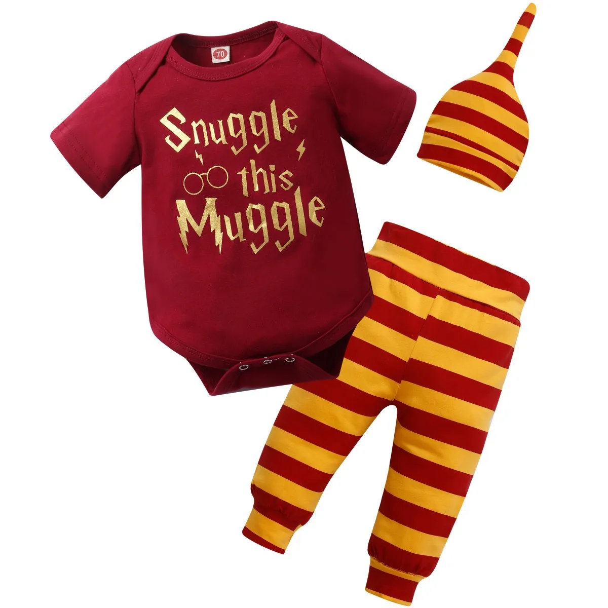 Movie Harryy Potter Series Baby Three Pieces Set Long-sleeved Short-sleeved Black Red Wrapped Fart Suit Gold Letters Baby Gifts