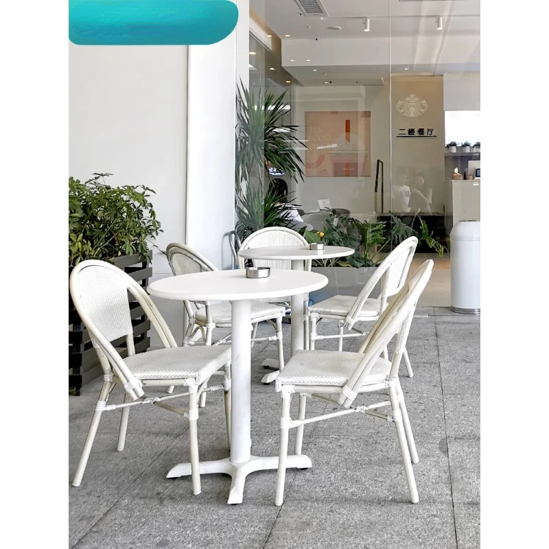 Customized outdoor ,white milk tea shop, catering pendulum ins online celebrity leisure waterproof outdoor balcony rattan chair.