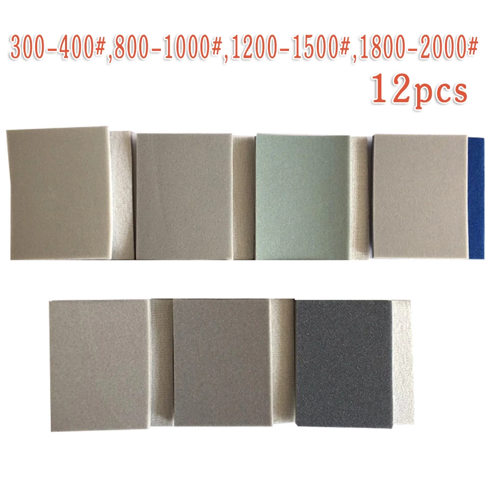 12pcs/Set 75x100mm Wet Dry Sponge Sanding Papers Coarse Sand Polisher Grinding Block Pads Abrasive Tools For Computer