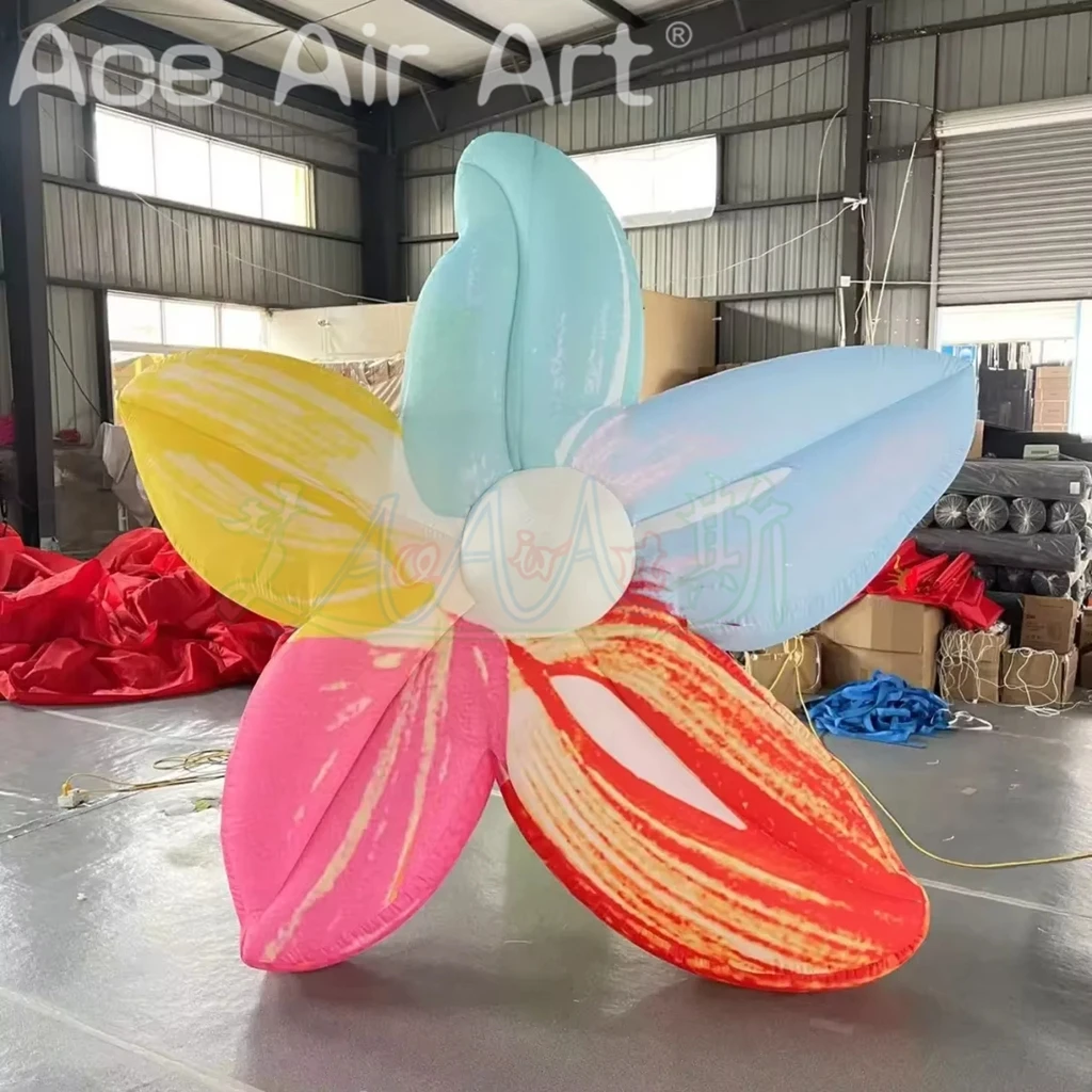 Accesorios de decoración de jardín al aire libre de pétalos coloridos de soplado de aire de flor inflable gigante